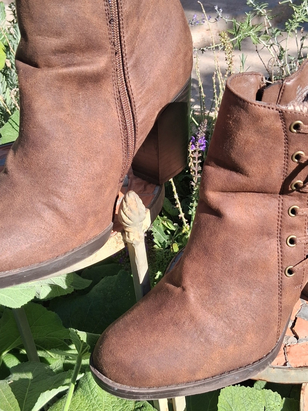 Women's Rampage Brown Suede Ankle Booties with Stacked Heel